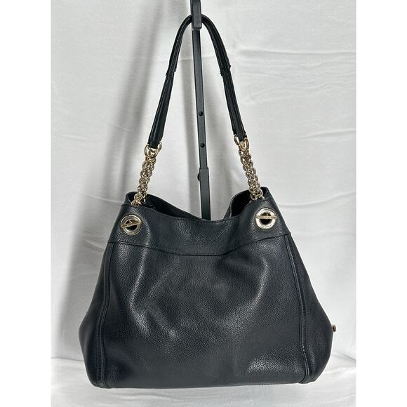 COACH Original Pebbled Turnlock Chain 3 Compartment Tote Shoulder Bag Black/Gld - Picture 6 of 16